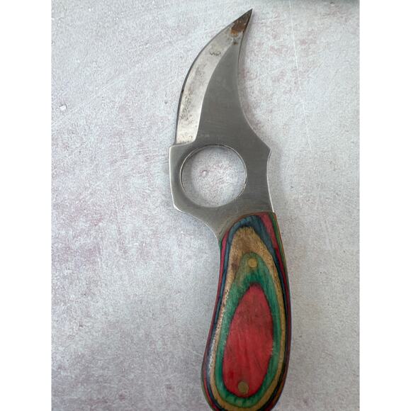 Pakistan Short Blade/ Plain Edge/ Multi Colored Wood Handle/ Self-Defense - Picture 4 of 12